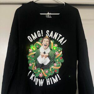 Elf OMG! Santa! Black Green Light Up Christmas Ugly Sweater Sweatshirt Size XL